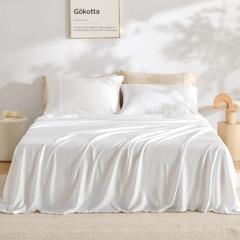 GOKOTTA Twin Size Bed Sheets 3 Piece Set, Ultra Soft Sheets, Cooling for Hot Sleepers - Hotel Luxury Silky Breathable Sheets, Deep Pocket Up to 15" - 100% Rayon Derived from Bamboo (Cream White) - Image 1